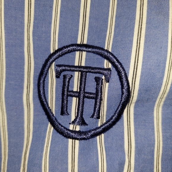 Tommy Hilfiger Blue/White Stripe Button Up Monogram, Large - Picture 3 of 10